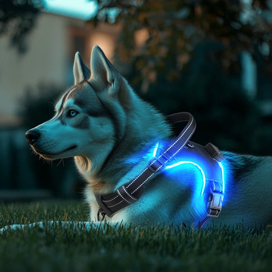 Waterproof LED Light up Dog Harness Breathable Reflective Adjustable Flashing Glow Dog Harness with Handle